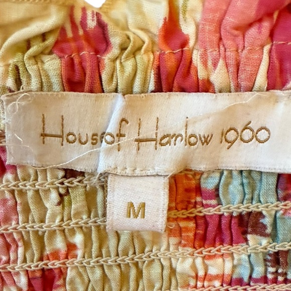 House of Harlow 1960 Floral Smocked Tiered Maxi Dress Ruffle Sleeve Burgundy Med - Picture 7 of 9